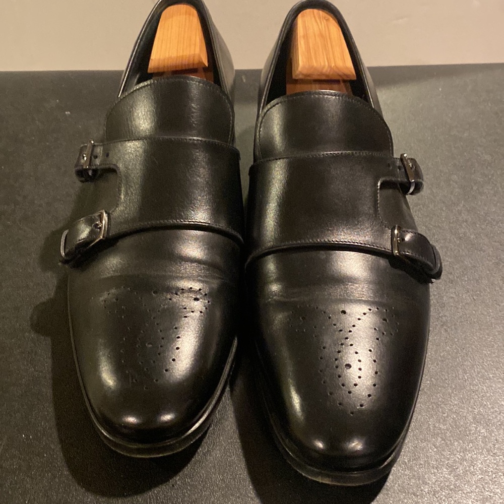 Salvatore Ferragamo Mens Black Leather Monk Strap Shoes Size 11 D - Picture 2 of 9